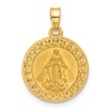 14K Polished and Satin Hollow Miraculous Medal Plain Back Pendant