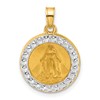 14K and White Rhodium Polished and Satin Hollow Miraculous Medal Plain Back Pendant