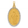 14K and White Rhodium Polished and Satin Solid Miraculous Medal Oval Pendant