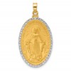 14K and White Rhodium Polished and Satin Solid Miraculous Medal Oval Pendant