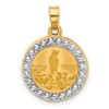 14k and White Rhodium Satin and Polished Hollow St Anthony Medal Round Pendant