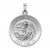 14k White Gold Polished and Satin Solid St. Michael Medal Round Pendant