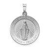 14k White Gold Polished and Satin Solid Miraculous Medal Round Pendant