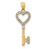 14K and White Rhodium Polished Heart Key Charm