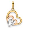 14K with Rose and White Rhodium Polished 3 Hearts Pendant