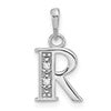 14K White Gold Diamond Letter R Initial Pendant