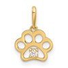 14k Polished CZ Cut-out Paw Print Pendant