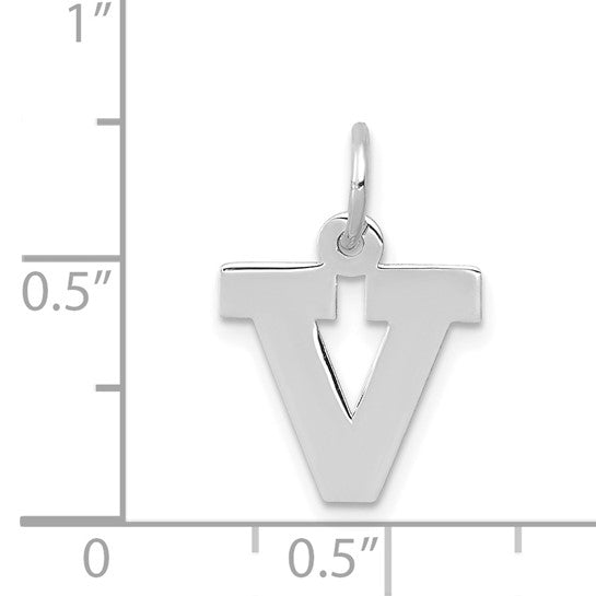 14K White Gold Small Block Letter V Initial Charm