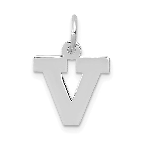 14K White Gold Small Block Letter V Initial Charm