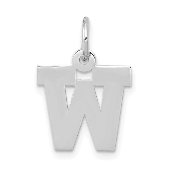 14K White Gold Small Block Letter W Initial Charm