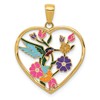 14k Enameled Hummingbird with Flowers Heart Pendant
