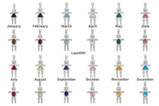 Personalized Birthstone Kids Charms Pendants in 10K, 14K Yellow Gold or Sterling Silver -Oval Boy -Triangle Girl- .7" Long Made in the U.S.A