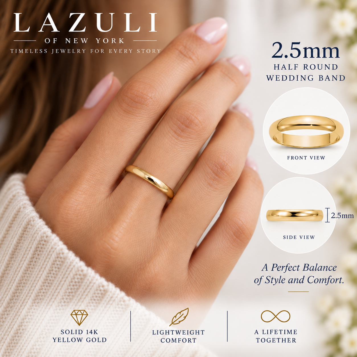 14K Solid Yellow Gold Wedding Band – Classic Men's & Women's Ring, 2mm–5mm