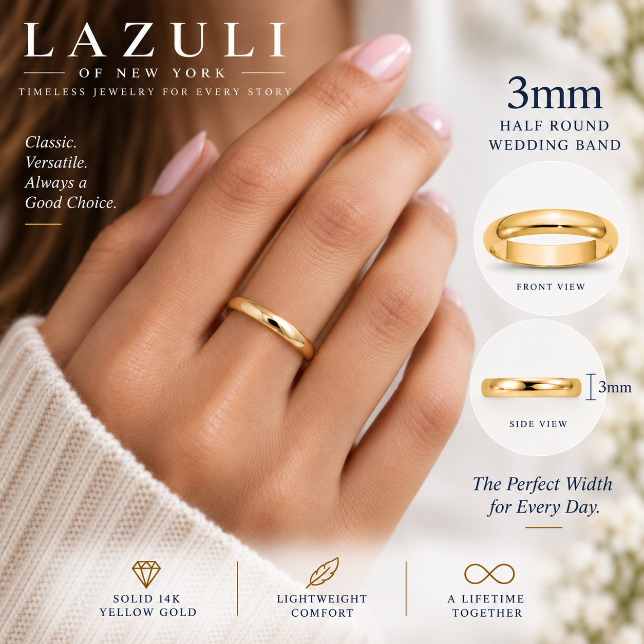 14K Solid Yellow Gold Wedding Band – Classic Men's & Women's Ring, 2mm–5mm