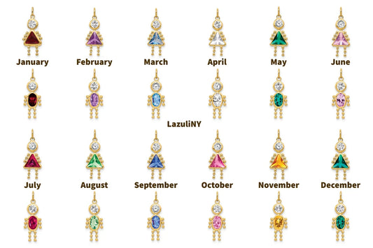 Personalized Birthstone Kids Charms Pendants in 10K, 14K Yellow Gold or Sterling Silver -Oval Boy -Triangle Girl- .7" Long Made in the U.S.A