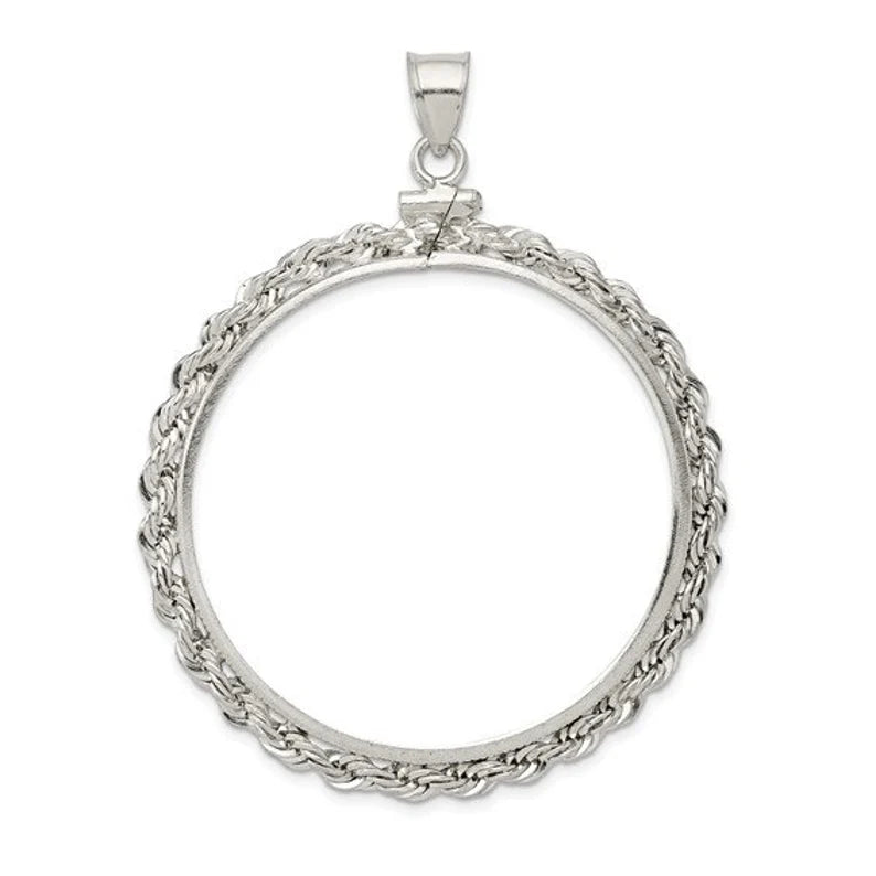 Sterling Silver 925 Coin Bezel Mountings for Coins Cent Dime Nickel Quarter Half Dollar Plain, Diamond Cut, Rope Chain Screw Top Pendant