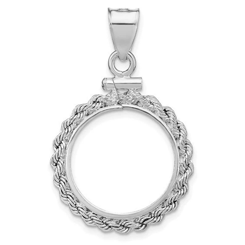 Sterling Silver 925 Coin Bezel Mountings for Coins Cent Dime Nickel Quarter Half Dollar Plain, Diamond Cut, Rope Chain Screw Top Pendant