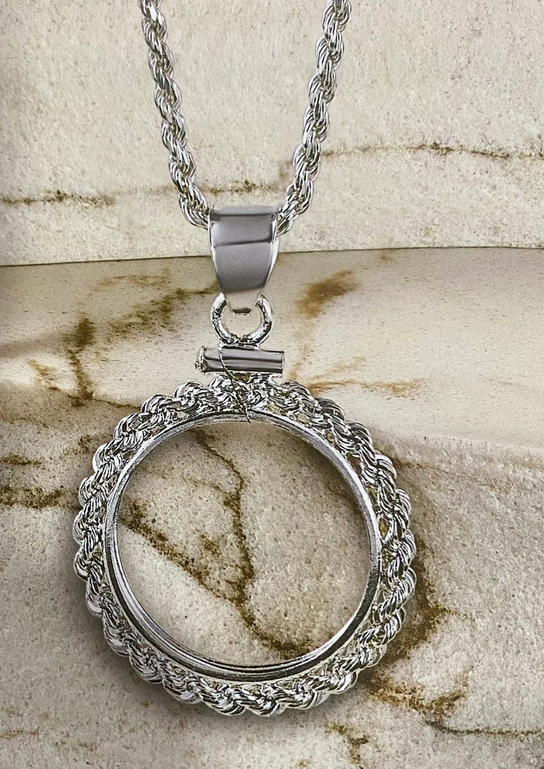 Sterling Silver 18mm Coin Bezel Pendant Frame - Diamond Cut Finish, Fits Dime, Nickel-Free, USA Made
