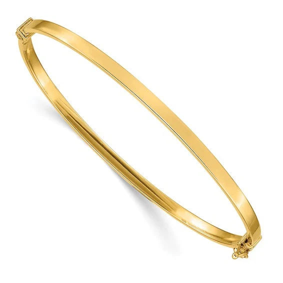 Solid 14k Yellow, White or Rose Gold 3mm Wide Polished Simple Hinged Bangle Bracelet hallmarked 14k Hand Made REAL GOLD Stackable 7"