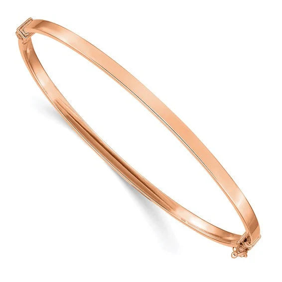 Solid 14k Yellow, White or Rose Gold 3mm Wide Polished Simple Hinged Bangle Bracelet hallmarked 14k Hand Made REAL GOLD Stackable 7"