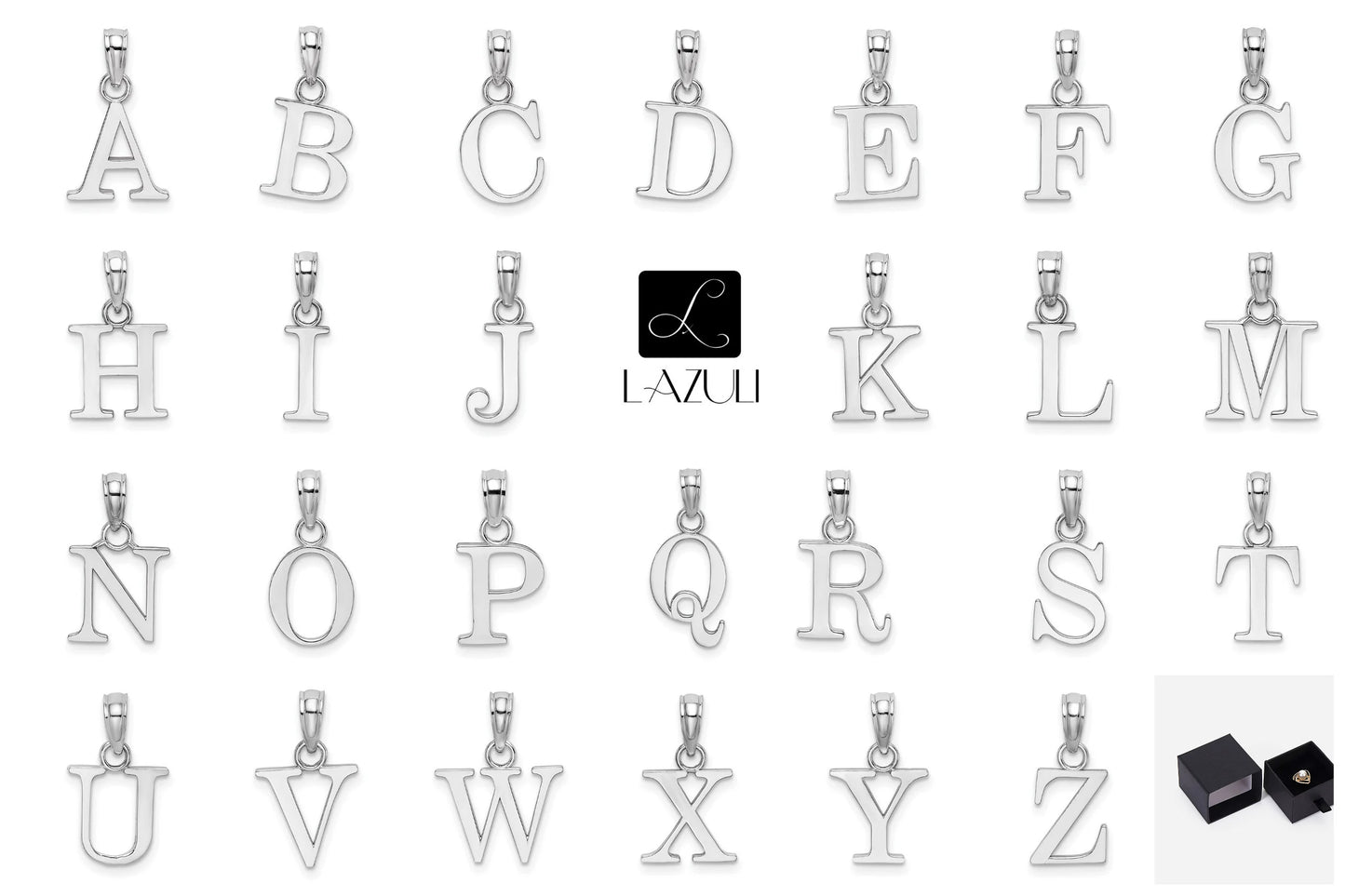 10K Solid Gold Initial Letter Alphabet Charm Pendant 1/2 " Long Block Font Simple Minimalist