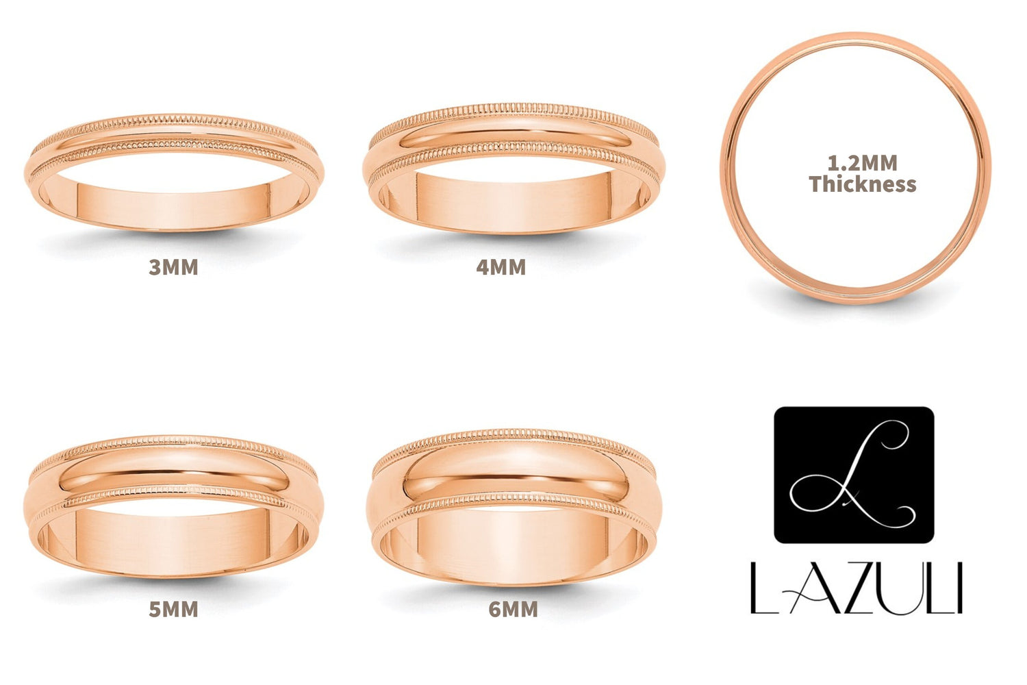 10K Solid Rose Gold 3mm 4mm 5mm 6mm Milgrain Men's and Women's Wedding Band Ring Sizes 4-14. Engagement Anniversary Midi Ring