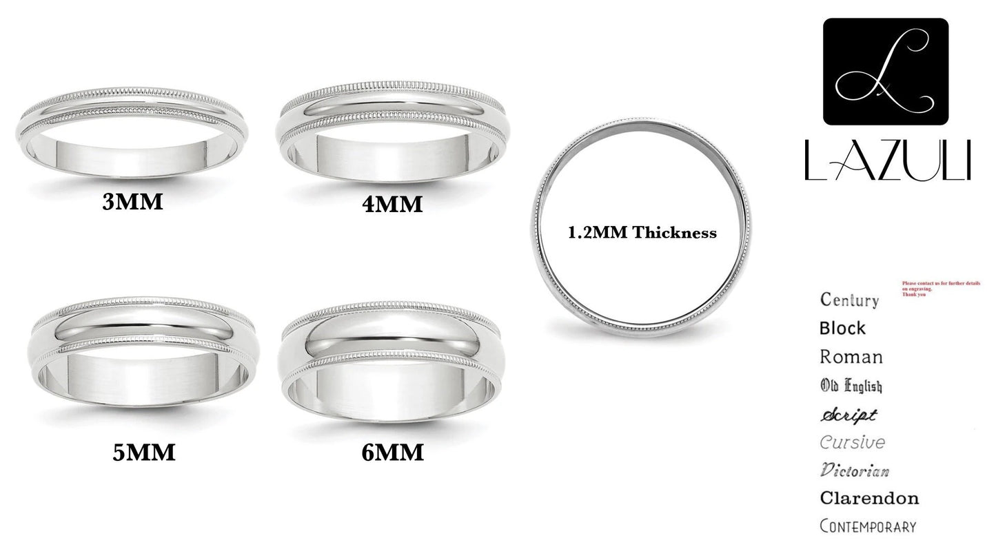 REAL COMFORT FIT 10K Solid White Gold 3mm 4mm 5mm 6mm Milgrain Men's and Women's Wedding Band Ring Sizes 4-14. Solid 10k Made in the U.S.