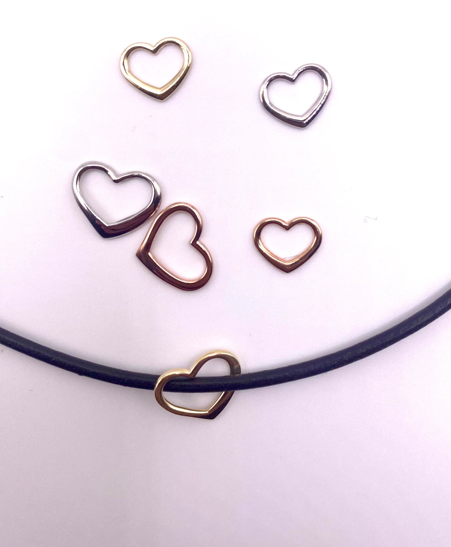 14K or 10k Yellow White or Rose Gold 2-D Floating Heart Slides Charm Pendant for Necklace Chain or Earrings