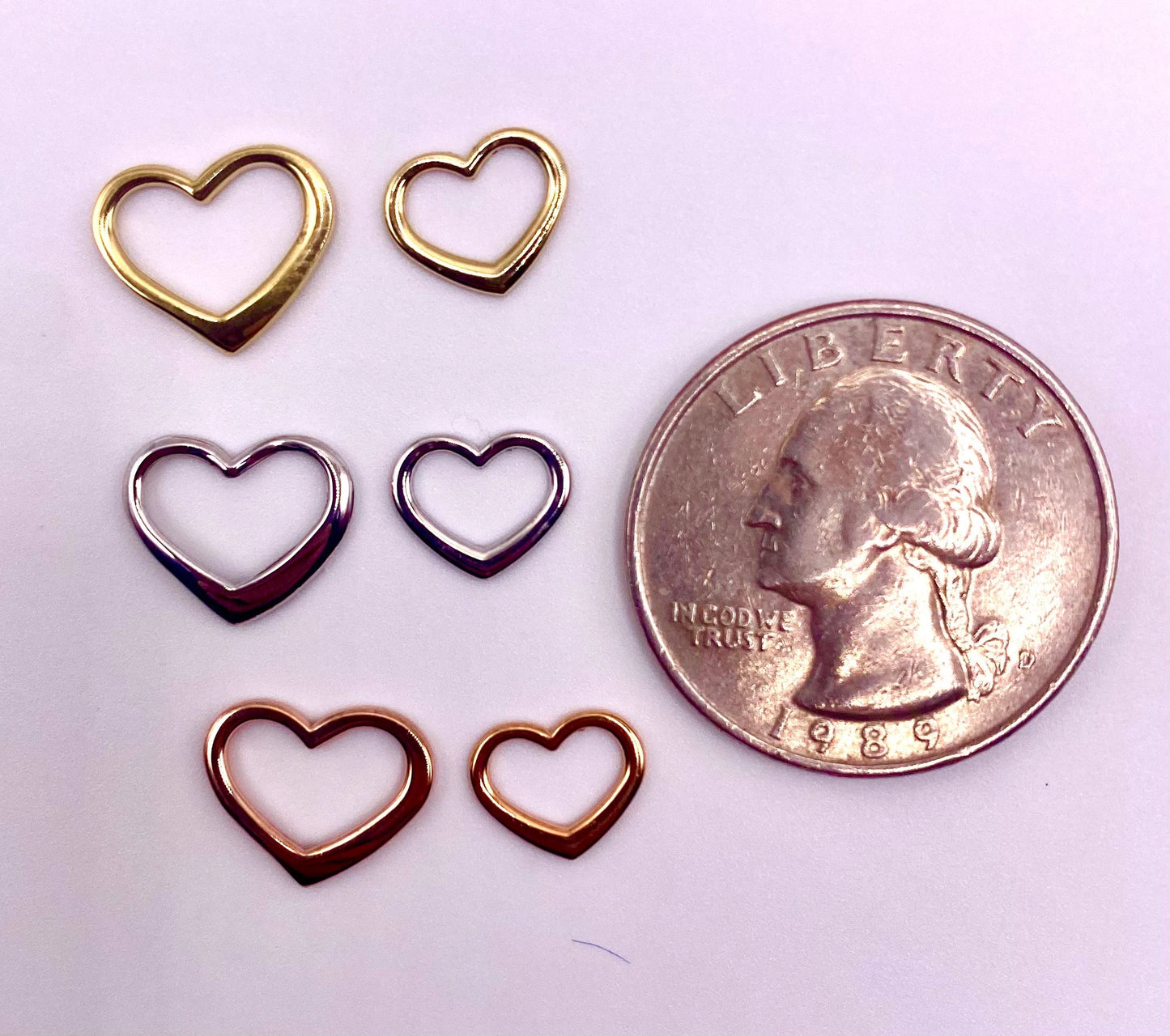 14K or 10k Yellow White or Rose Gold 2-D Floating Heart Slides Charm Pendant for Necklace Chain or Earrings