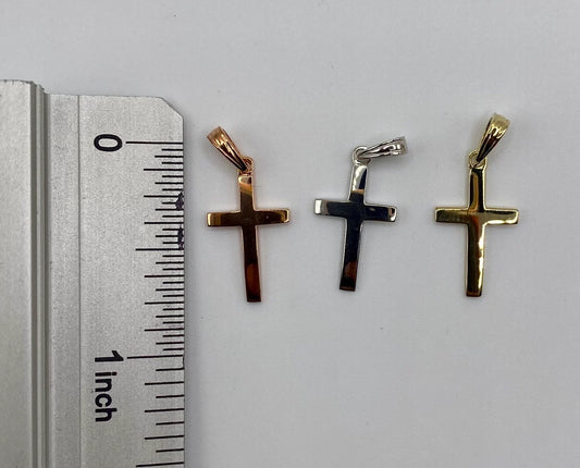 10k Small Solid Yellow White or Rose Gold Plain Polished Cross 3/4" Long. Classic Religious Jewelry