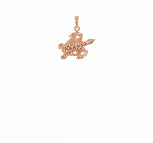 14k Rose Gold Textured Sea Turtle Charm