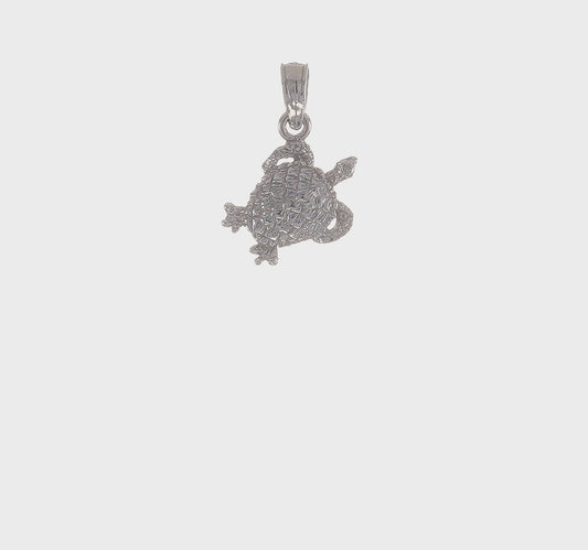 14K White Gold Textured Sea Turtle Charm
