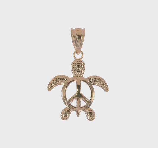 14k Gold Peace Sign Turtle Pendant