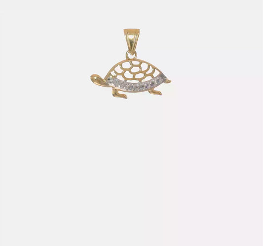 14K Gold and White Rhodium Diamond-cut Turtle Pendant