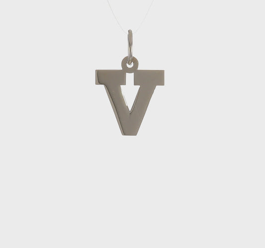 14K White Gold Small Block Letter V Initial Charm