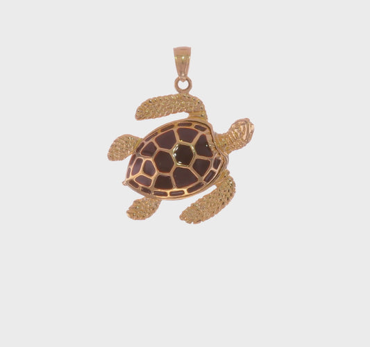 14K Gold 3-D Brown Enamel Large Sea Turtle Charm