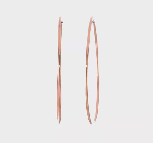 14K Solid Rose Gold 1.5mm Endless Polished Round Large Hoop Earrings 2.2" wide