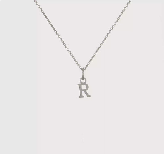 14K White Gold Cutout Letter R Initial Necklace Cable Chain