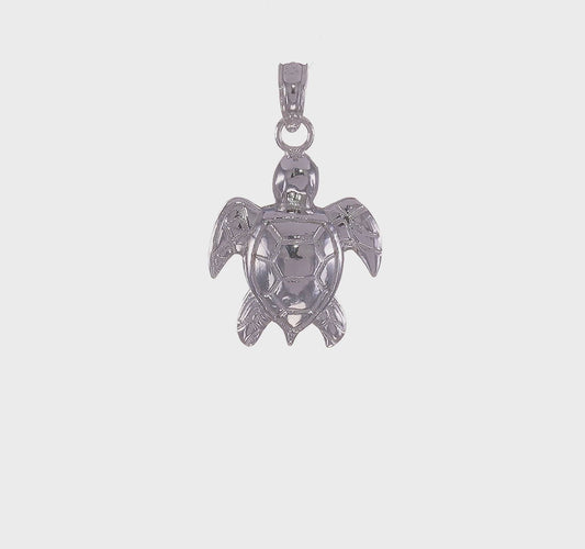 14K White Gold 2-D Textured Sea Turtle Charm