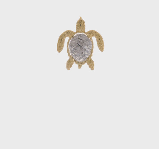 14K Gold Two-Tone Turtle Pendant Chain Slide