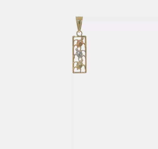 14K Two-tone Gold with White Rhodium and Rose Gold Polished Turtles Rectangle Pendant