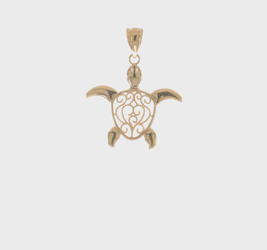 14k Polished Filigree Sea Turtle Pendant