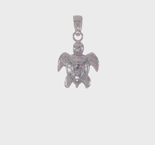 14K White Gold Textured Mini Sea Turtle Charm