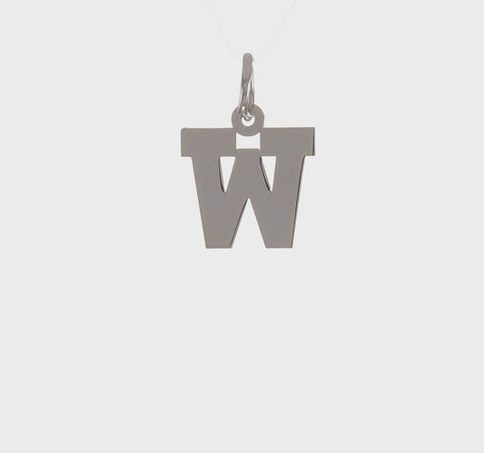 14K White Gold Small Block Letter W Initial Charm