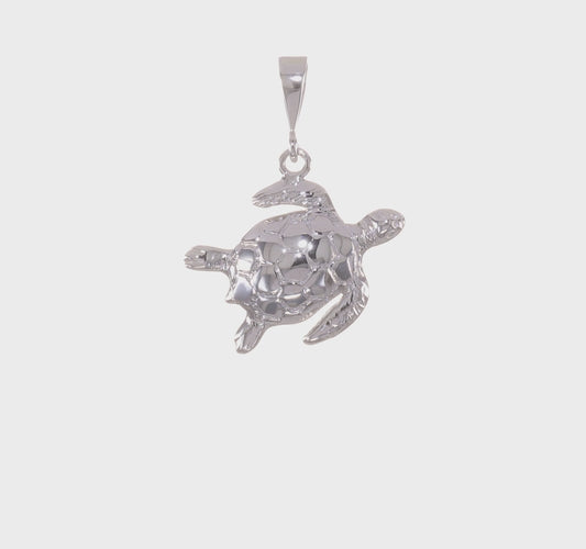 14k White Gold Solid Polished Open-Backed Sea Turtle Pendant