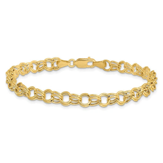 10K Solid Yellow Gold Double Link Charm Bracelet 4mm wide Lobster Claw