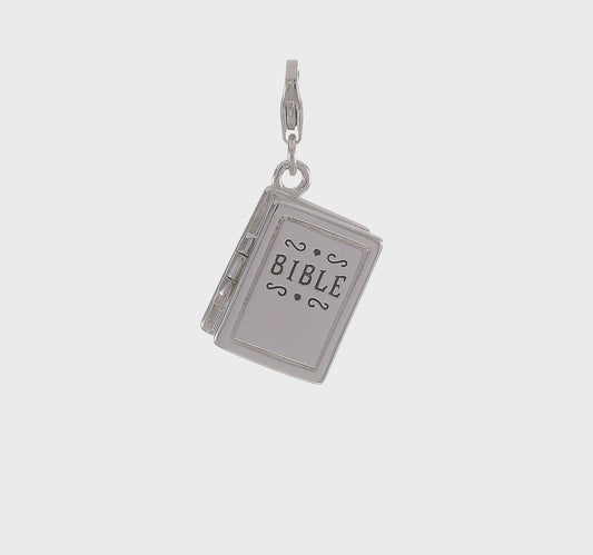 Amore La Vita Sterling Silver Rhodium-plated Polished 3-D Moveable Enameled Bible Charm with Fancy Lobster Clasp