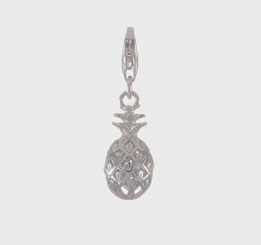 Amore La Vita Sterling Silver Rhodium-plated Polished Pineapple Charm with Fancy Lobster Clasp