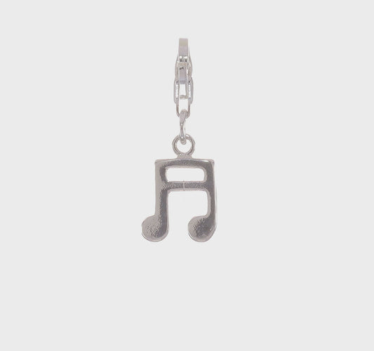 Amore La Vita Sterling Silver Rhodium-plated Polished Beamed Sixteenth Note Charm with Fancy Lobster Clasp