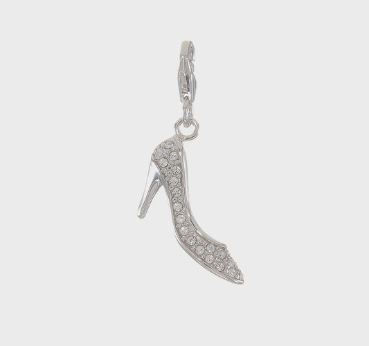 Amore La Vita Sterling Silver Rhodium-plated Polished 3-D Crystal From Swarovski High Heel Charm with Fancy Lobster Clasp